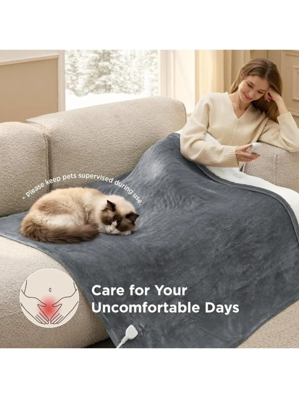 Cozy Heated Throw Blanket with Preheat & 6 Heating Settings - Soft Flannel
